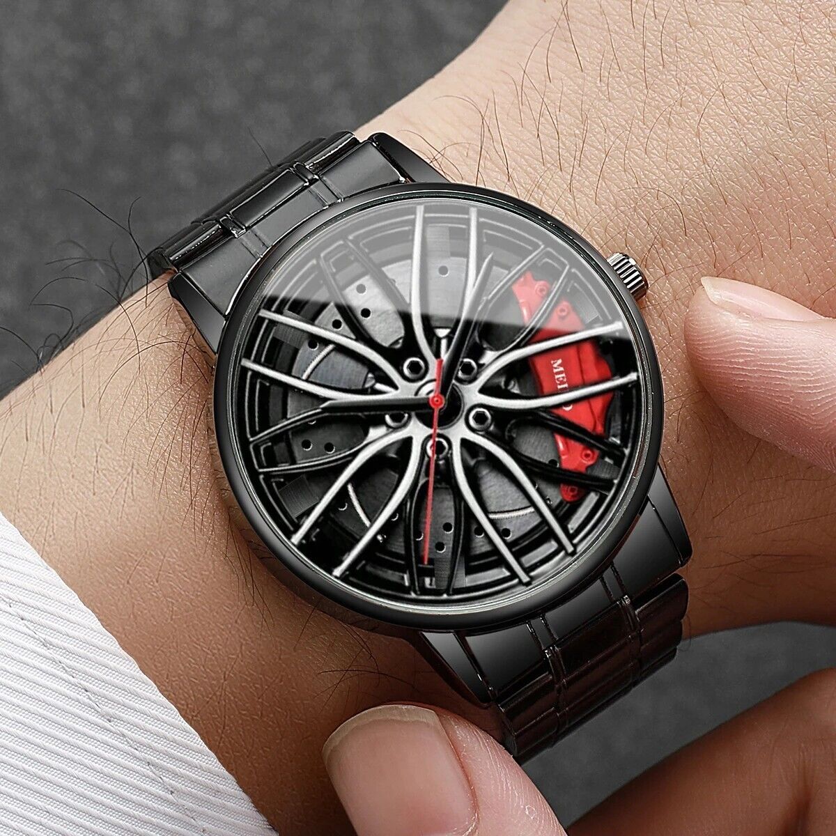 Orologio Sportivo Uomo 3D Ruota Auto con Collana, Cinturino Acciaio Inossidabile