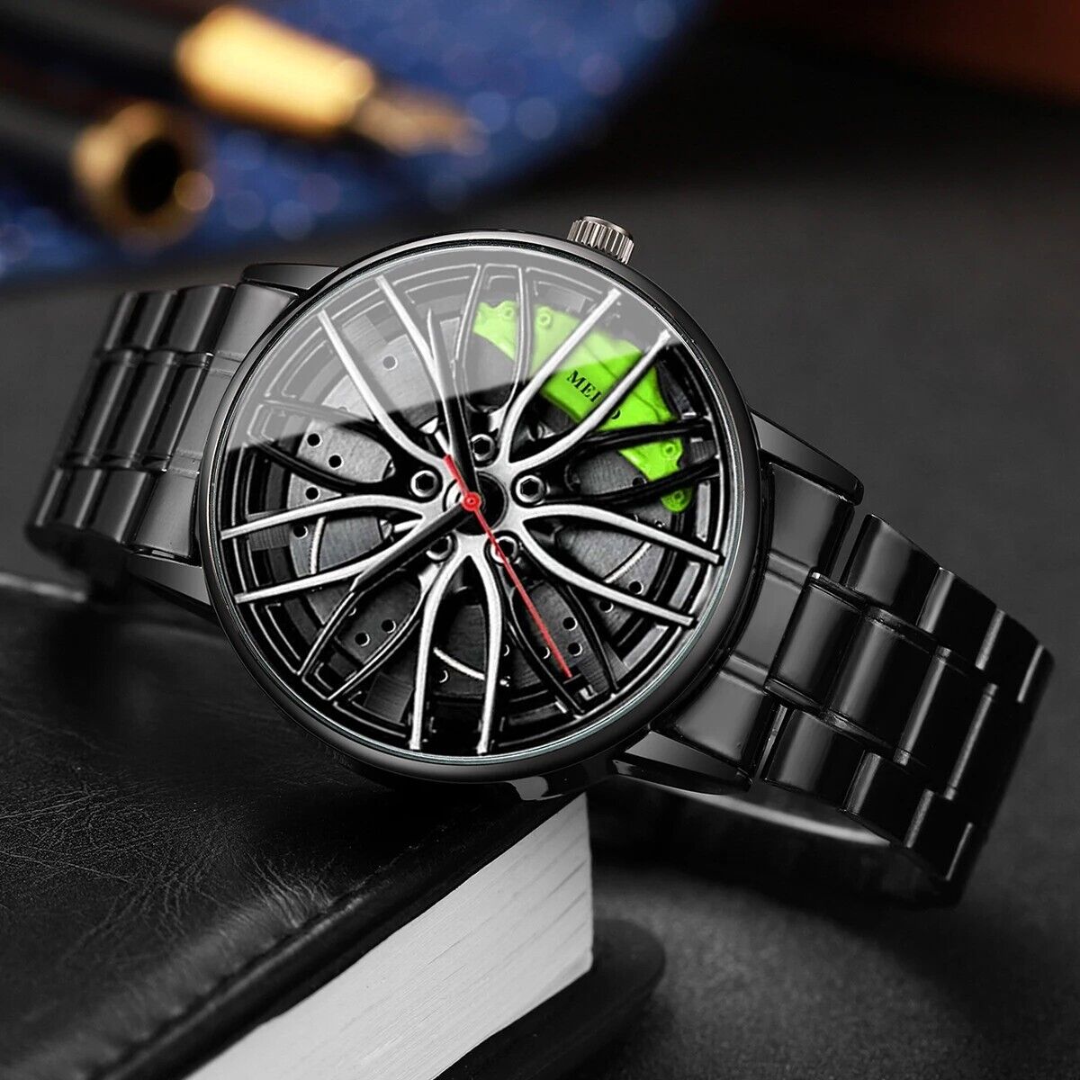 Orologio Sportivo Uomo 3D Ruota Auto con Collana, Cinturino Acciaio Inossidabile