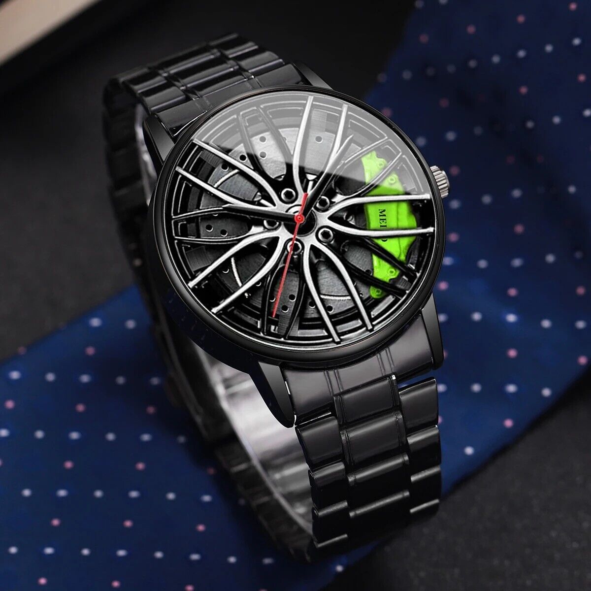 Orologio Sportivo Uomo 3D Ruota Auto con Collana, Cinturino Acciaio Inossidabile