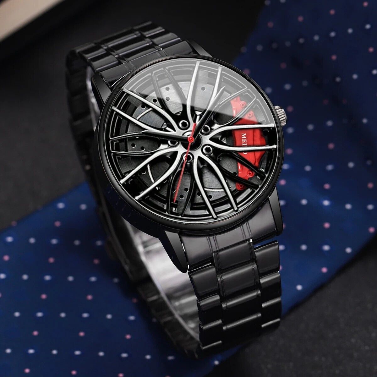 Orologio Sportivo Uomo 3D Ruota Auto con Collana, Cinturino Acciaio Inossidabile