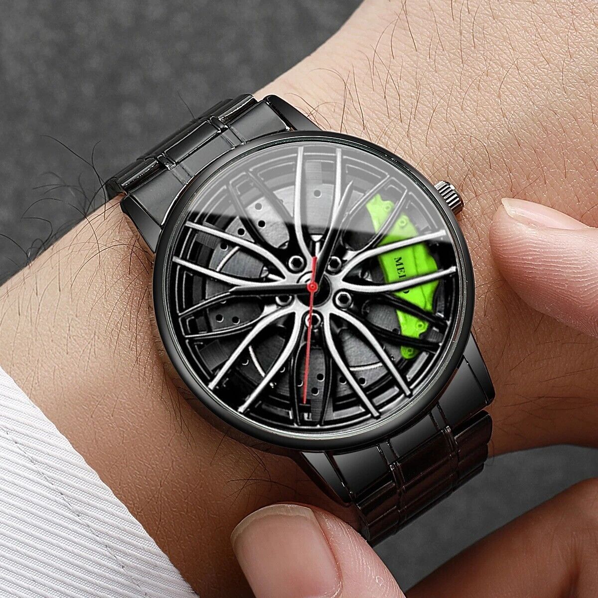 Orologio Sportivo Uomo 3D Ruota Auto con Collana, Cinturino Acciaio Inossidabile